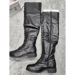 Bamboo Jagger Boots,  Womens‎ US 6.5,  Black Knee High, Laces